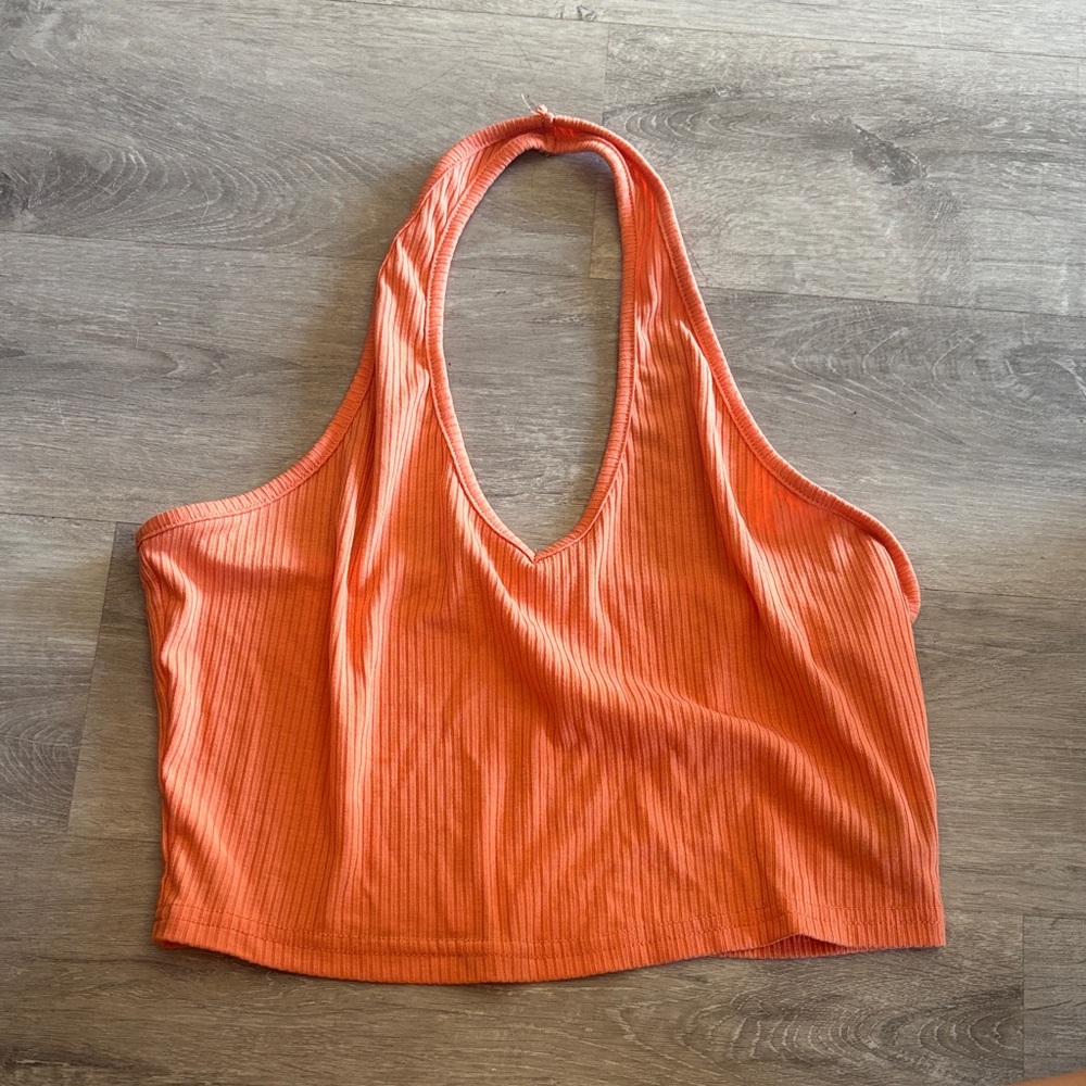 SHEIN Vibrant Orange Ribbed Tank Top